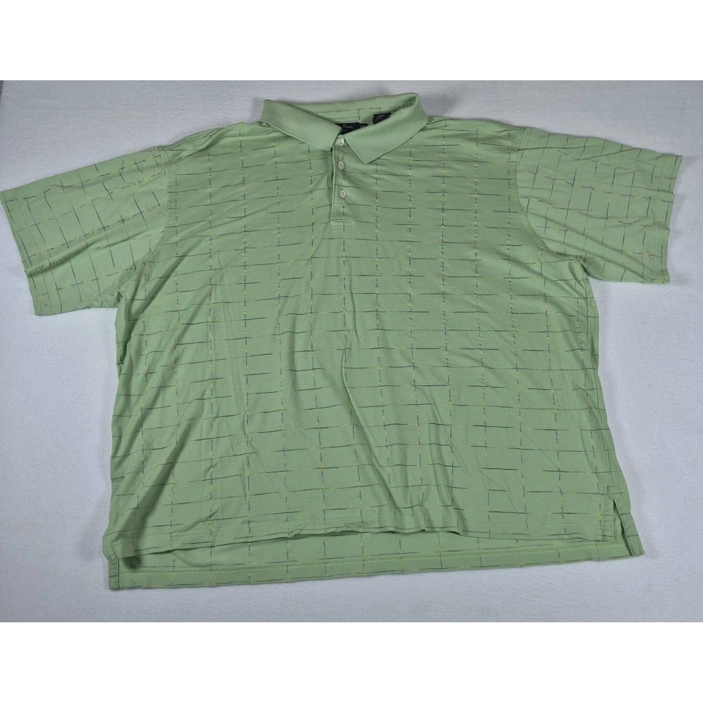 Alan Flusser‎ Golf Polo Shirt Men's XXL Green Plaid Dbl Mercerized Cotton Casual